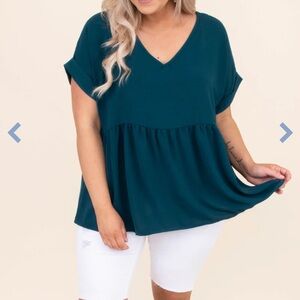 Wide eyed gaze baby doll top teal 1X